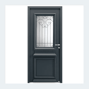 Porte d'entrée mixte alu/bois - Modèle Héliopolis mixte - Bleu texturé RAL 5003 – Image 4